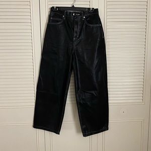 Topshop baggy black jeans contrast stitch coated sheen